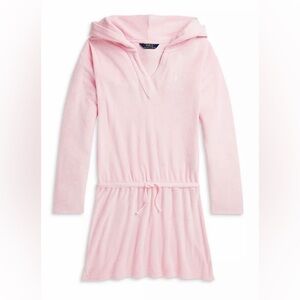 Polo Ralph Lauren Girls Swim Cover Up Dress Size 3 Terry Hooded Pink Long Sleeve